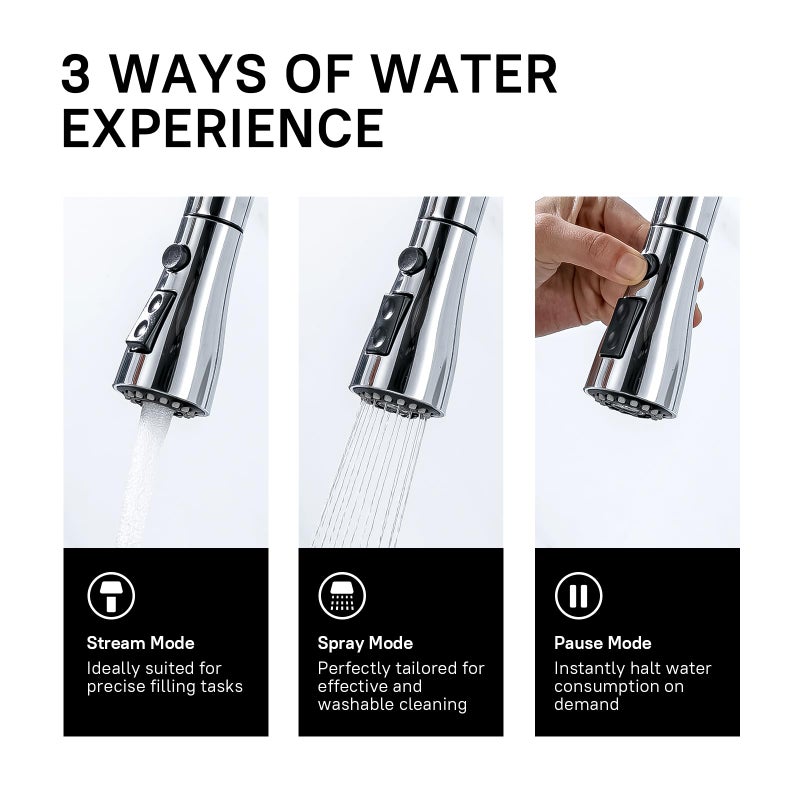 WEWE Sink Faucet, Pull Down Kitchen Faucet with Sprayer Low Lead Commercial Modern Stainless Steel rv Farmhouse Kitchen Faucet Single Handle 1 or 3 Hole Kitchen Sink Faucet, Polished Chrome - Image 5